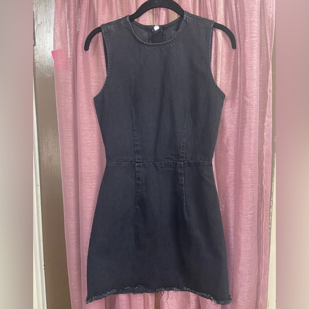 Alexander Wang Black Denim Sleeveless Mini Dress w/ Frayed Hem